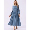 INSPIRE CHIC Women's Crewneck Lantern Long Sleeves A-Line Pleated Chiffon Maxi Formal Dress - 3 of 4