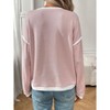 BLUEMING Womens Pullover Sweaters Long Sleeve Crewneck Color Block Crochet Ribbed Knit Sweater Tops - 2 of 4