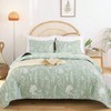 Sage Green Botanical Quilt, Floral Pattern, Microfiber Bedspread, Queen Size, 3 Pieces, Lightweight, Reversible, 2 Pillow Cases. - 4 of 4