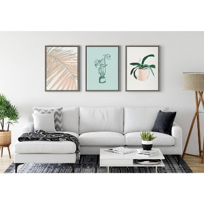 Sylvie Palms 18x24 Framed Canvas Wall Art in Gray