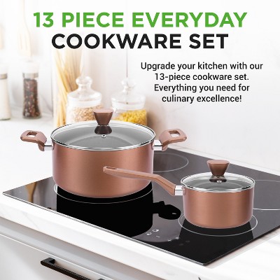 NutriChef 13-Piece Brown Nonstick Aluminum Cookware Set