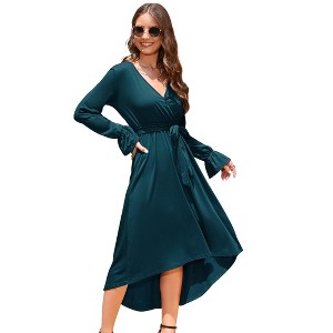 Clearlove Maternity Asymmetrical Hem Ruffle Dress Long Sleeve Tiered High Low Pregnancy Maxi Dress - 1 of 4