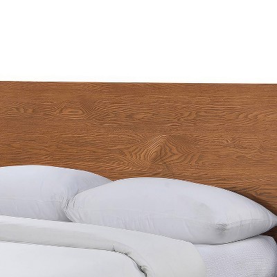 Walnut Full Wood Platform Bed with Headboard and Drawer