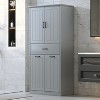 TiramisuBest Bathroom Storage Cabinet with Two Laundry Baskets, Storage Cabinet with Doors and Drawer for Home, Grey - 2 of 4
