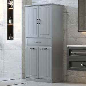 TiramisuBest Bathroom Storage Cabinet with Tilt-Out Hamper, Adjustable Shelf, Drawers & Doors, Freestanding Organizer for Bathroom, Black - 1 of 4