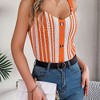 Women V Neck Contrasting Color Tops Button Knit Vest Hollow Out Spaghetti Strap Tank Top Orange S - 3 of 4