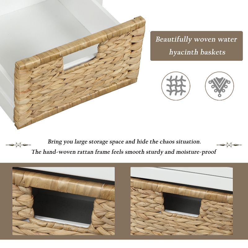 Rustic Storage Bench with 3 Drawers and 3 Rattan Baskets-ModernLuxe, 5 of 10