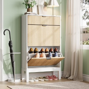 Shoe Storage Cabinet with 2 Flip Drawers – Slim Entryway Organizer with Sturdy Metal Legs for Hallway, Foyer, Apartment - 1 of 4