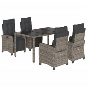 vidaXL Patio Dining Set with Cushions Outdoor Garden Furniture Poly Rattan - Gray 59.1" Table Length 4 Pieces - 1 of 4