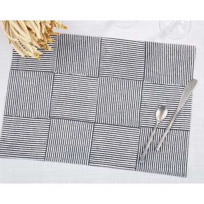 Black and White Striped Cotton Placemats, Set of 4