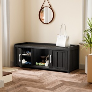 Syemin Shoe Racks Shoe Storage Cabinet Waterproof UV-Resistant Entryway Storage Bench Indoor Outdoor Shoe Organizer, Black, 46.85"*17.32"*17.91" - 1 of 4