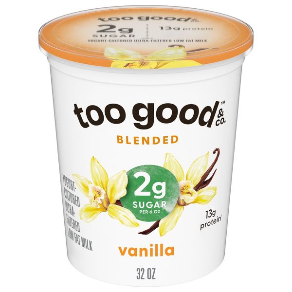 Two Good Vanilla Greek Yogurt cup, 12g protein, 80 calories, 2g sugar, stevia sweetened