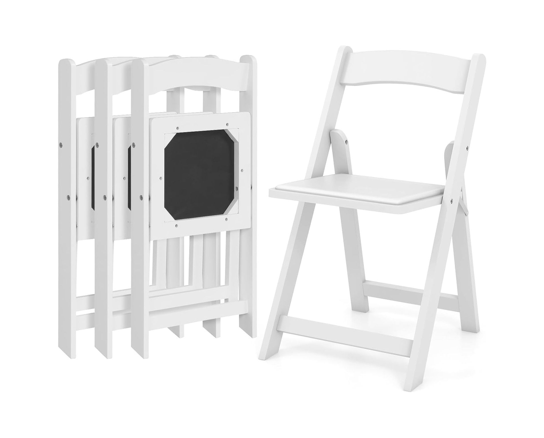 ADILE Wooden Dining Chairs Set of 4, Padded Foldable Chairs w/Backrest, White