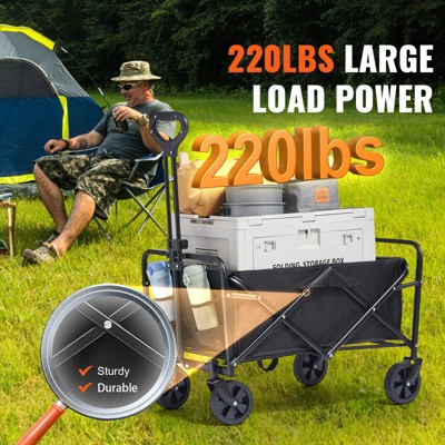 Black Heavy Duty Collapsible Folding Wagon with All-Terrain Wheels