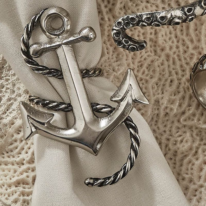 Split P Silver Anchor & Rope Napkin Ring Set of 4, 3 of 4