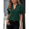 BLUEMING Womens T-Shirts Short Puff Sleeve Casual Blouses V Neck Smocked Cuff Tunic Tops Business Tops - 3 of 4