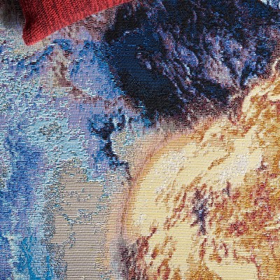 Blue and Rust Abstract Washable Synthetic Runner Rug