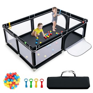Infans Baby Playpen Extra-Large Safety Baby Fence w/ Ocean Balls & Rings Black - 1 of 4