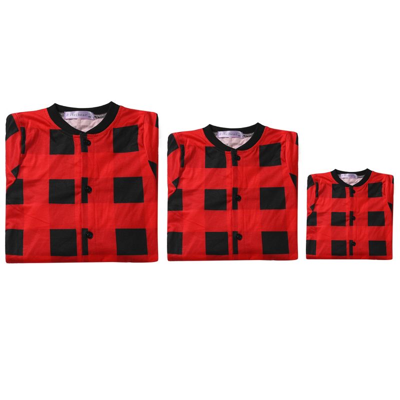 cheibear Christmas Jumpsuits Holiday Long Sleeve Loungewear Plaid Family Pajama Sets Red Plaid, 4 of 6