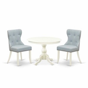 3-Piece Linen White Finish Solid Wood Top - Button Tufted Dining Room Set - Seats 4 - 1 of 4