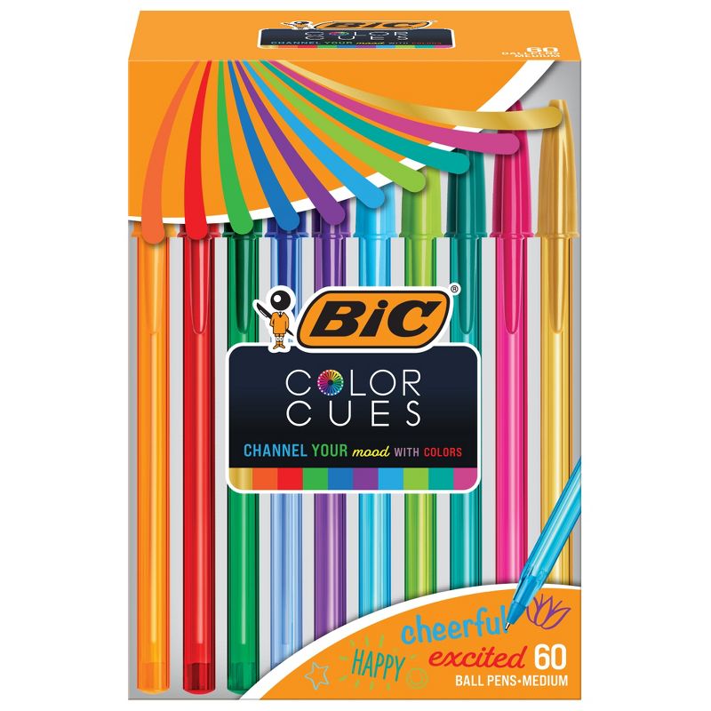 BIC Color Cues Pen Set, 60-Count Pack, Assorted Colors, Fun Color Pens for School Supplies, Includes BIC Cristal Xtra Smooth Ballpoint Pens, 1 of 8