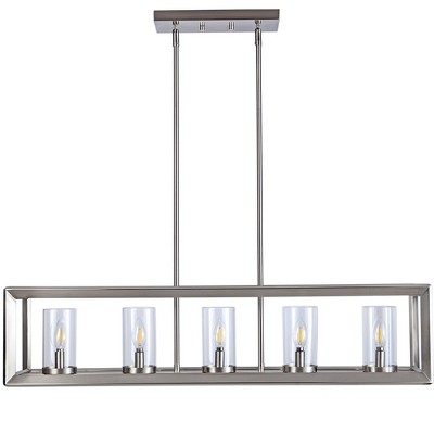 Anna 38.5" Nickel Linear 5-Light LED Glass Pendant