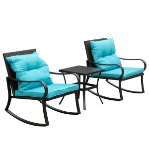 ORRD 2-Person Outdoor Rocking Chair Set with Cushions & Table | All-Weather PE Wicker & Steel Patio Conversation Set,Red - 1 of 4