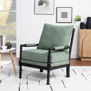 SEYNAR Mid Century Teddy Velvet Fabric Wood Accent Armchair with Cushion - 1 of 4