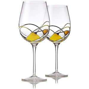 Bezrat Hand Painted Wine Glasses Set of 2,  Gold 28 oz. Large Glass - 1 of 3