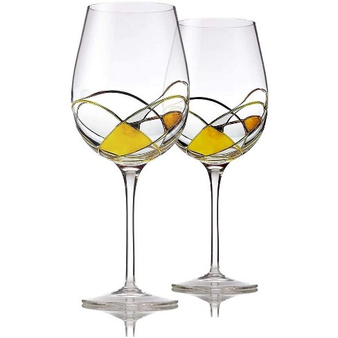 Bezrat Hand Painted Wine Glasses Set Of 2, Gold 28 Oz. Large Glass : Target