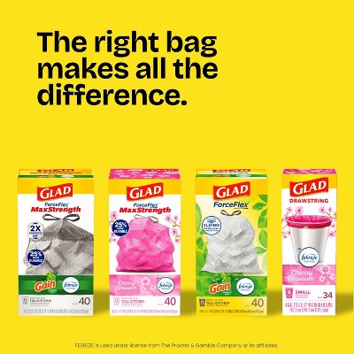 Glad ForceFlex Drawstring Fragrance Free Trash Bags - 13gal/50ct: Gray, Tall Kitchen, Extra Strong