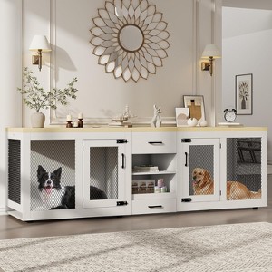 COZONY 90 Inch Large Dog Crate Furniture, Double Kennel with Feeding Station Storage for 2 Dogs - 1 of 4
