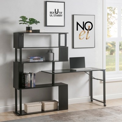 Home Executive Desk & Upholstered Chair Set ¨C Computer Desk with Bookshelf, 4 Drawers, Storage Shelf