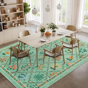 GustoWave Vintage Various sizes Floral Washbale Floor Cover Area Rug for Bedroom, Living Room, Light Green - 1 of 4
