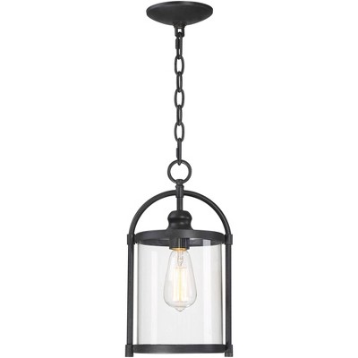 John Timberland Modern Outdoor Ceiling Light Hanging Black 15 Cylindrical  Glass for Exterior House Porch Patio Deck