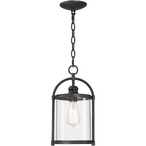 John Timberland Modern Outdoor Ceiling Light Hanging Black 15" Cylindrical Glass for Exterior House Porch Patio Deck - 1 of 4