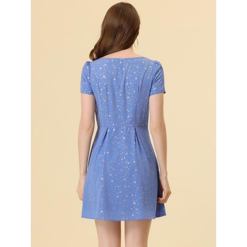 Allegra K Women's Print Casual Square Neck Short Sleeve Mini A-Line Dress, 5 of 7