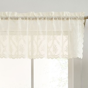 HLC.ME Isabella Floral Rod Pocket Lace Sheer Short Valance for Small Windows, Kitchen and Bathroom - 54 W x 18 L - 1 of 4