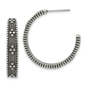 Black Bow Jewelry Stainless Steel Antiqued Milgrain Tapered J-Hoop Earrings, 30mm - 1 of 4