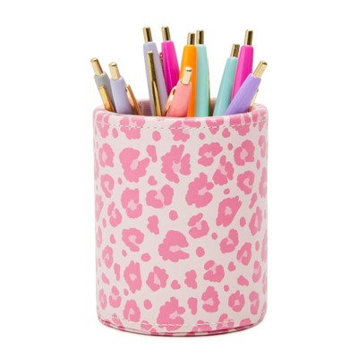 Okuna Outpost Pink Leopard Leather Pen Holder (4 x 3.6 In)