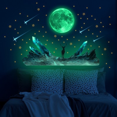 Pvc Moon Meteor Luminous Star Wall Stickers Wall Decals Bedroom Living Room Luminous Self-adhesive Decorative Stickers For Kids Girls Boys