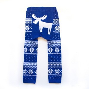 Doodle Pants Blue Winter Moose Leggings - 1 of 4