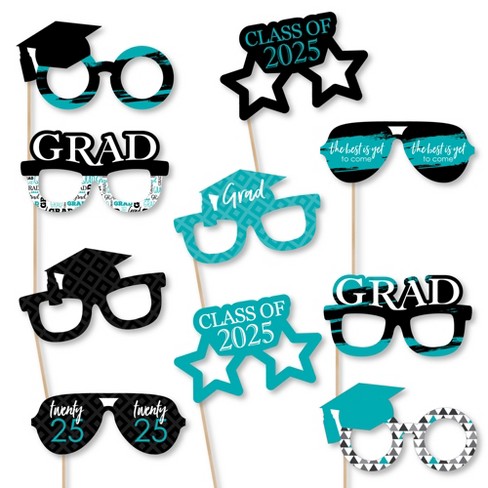 Big Dot of Happiness 2025 Teal Graduation Glasses - Paper Card Stock Party Photo Booth Props Kit - 10 Count - image 1 of 4