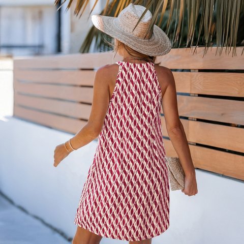 Женские платья Cupshe Women's Geometric Print Sleeveless Shift Dress-M-Red
