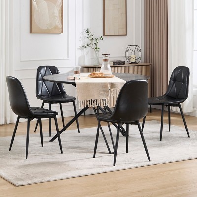 Dining Chair Set,Faux Leather Dining Chairs With Metal Legs And High Back,Kitchen Chairs,Armless Chairs For Dining Room-Cuddlewood