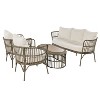 4-Piece PE Rattan Patio Seating Set with Acacia Wood Table Top, Outdoor Patio Conversation Set - Maison Boucle - 3 of 4