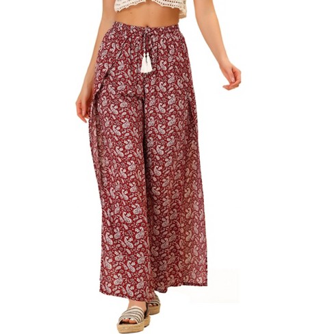  Beach Vacation Summer Flare Pants For Women High Waisted  Bell Bottoms Solid Loose Flowy Palazzo Lounge Trousers Purple XXL