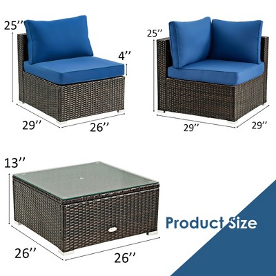 Navy Cushioned 5-Piece Brown Steel Patio Seating Set