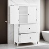 Bathroom Storage Cabinet, Cabinet with Two Doors and Drawers, Adjustable Shelf, MDF Board - Leovsnove - 2 of 4