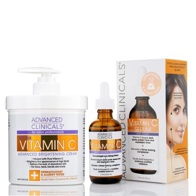 Advanced Clinicals Vitamin C Body Lotion + Vitamin C Face Serum for Brightening and Dull Skin. Two Piece Set
